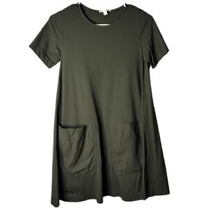 COS A-Line Knee Length Dress Size 0 Olive Lagenlook Minimalist Pockets Utility